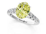 White gold Fancy Yellow Oval Cut Diamond Cathedral Solitaire Ring with Round  Pavé Band_219