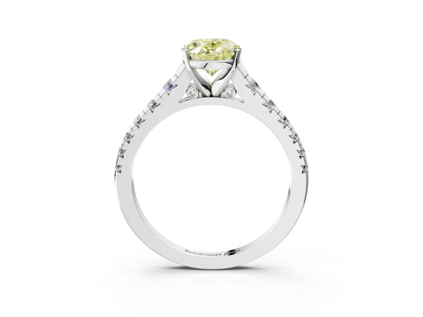 Platinum Oval Cathedral Engagement Ring Setting for Fancy Yellow Center with Graduated Pave Accents