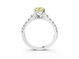 White gold Fancy Yellow Oval Cut Diamond Cathedral Solitaire Ring with Round  Pavé Band_221