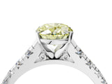 White gold Fancy Yellow Oval Cut Diamond Cathedral Solitaire Ring with Round  Pavé Band_226