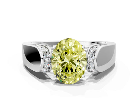 White gold Fancy Yellow Oval Cut Diamond Channel Set Solitaire Ring with Four-Prong Setting_38