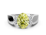 White gold Fancy Yellow Oval Cut Diamond Channel Set Solitaire Ring with Four-Prong Setting_93