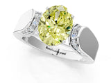 White gold Fancy Yellow Oval Cut Diamond Channel Set Solitaire Ring with Four-Prong Setting_94
