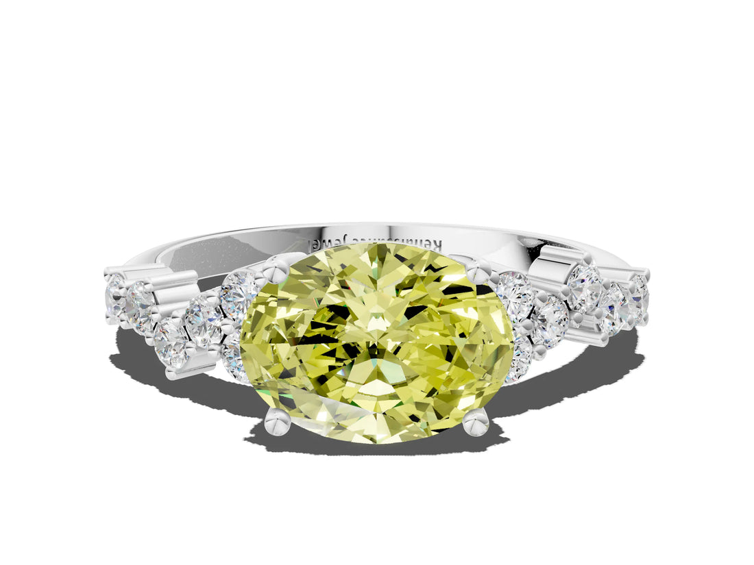 White gold Fancy Yellow Oval Cut Diamond Cluster Pavé Band with Four-Prong Setting_3