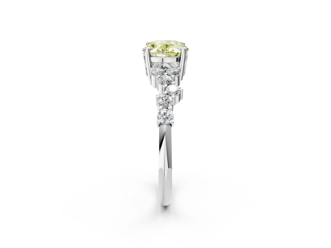 White gold Fancy Yellow Oval Cut Diamond Cluster Pavé Band with Four-Prong Setting_5
