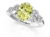 White gold Fancy Yellow Oval  Cut Diamond Cluster Ring with Round Accent Stones and Prong Setting on a Classic Band_50