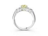 White gold Fancy Yellow Oval  Cut Diamond Cluster Ring with Round Accent Stones and Prong Setting on a Classic Band_51