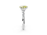 White gold Fancy Yellow Oval Cut Diamond Cluster Side Stone Solitaire Ring with Prong Setting_92