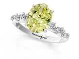 White gold Fancy Yellow Oval Cut Diamond Cluster Side Stone Solitaire Ring with Prong Setting_92