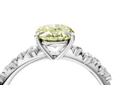 White gold Fancy Yellow Oval Cut Diamond Cluster Side Stone Solitaire Ring with Prong Setting_94