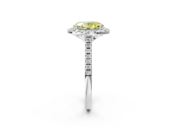 Platinum Fancy Yellow Oval Cut Diamond Cushion Halo Ring with Pavé Band