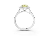 White gold Fancy Yellow Oval Cut Diamond Cushion Halo Ring with Pavé Band_15