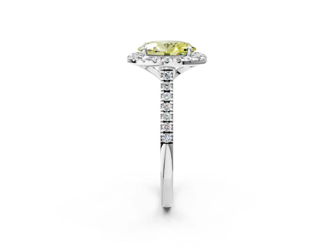 White gold Fancy Yellow Oval Cut Diamond Cushion Halo Ring with Pavé Band_15