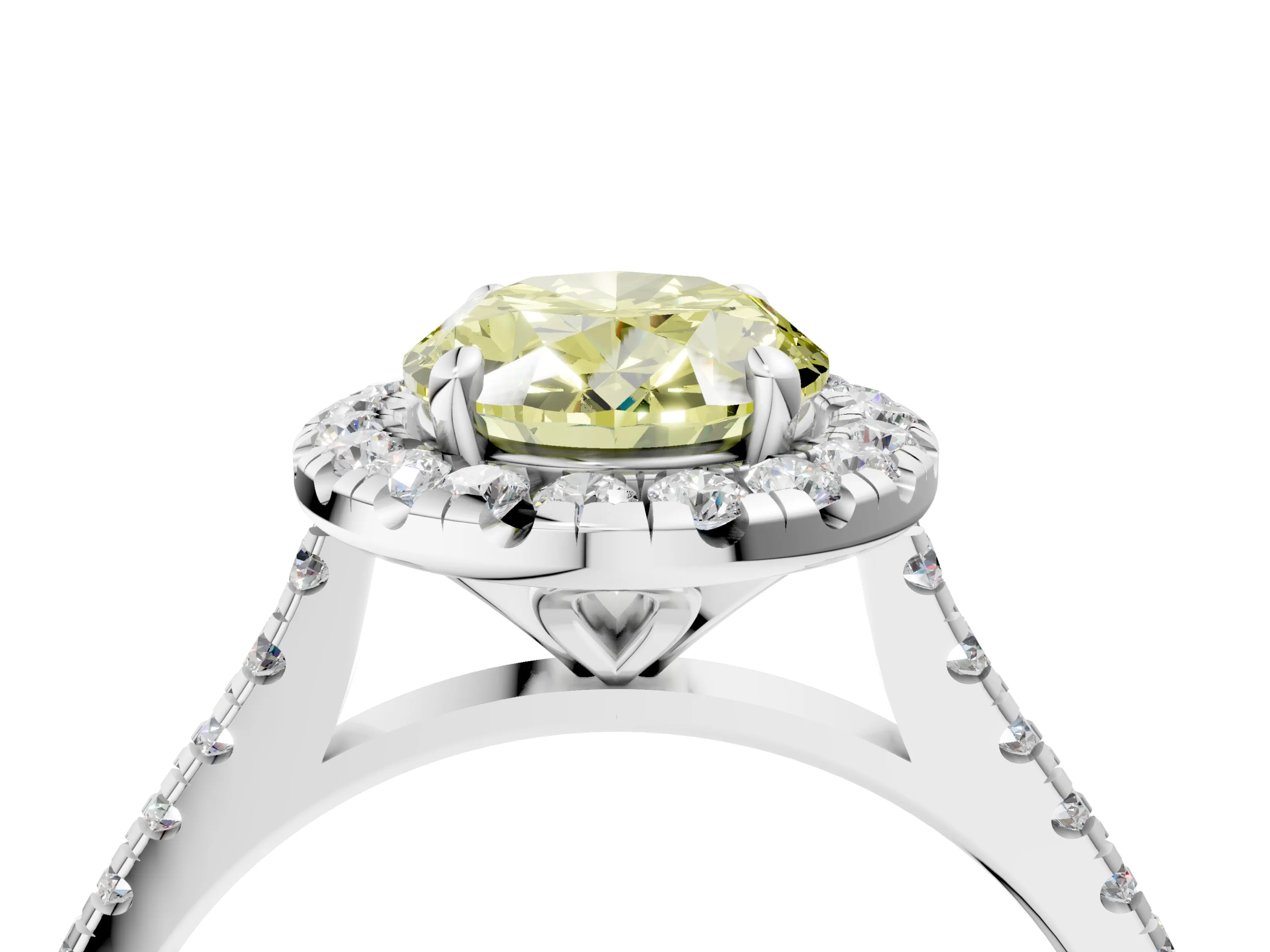 White gold Fancy Yellow Oval Cut Diamond Cushion Halo Ring with Pavé Band_17