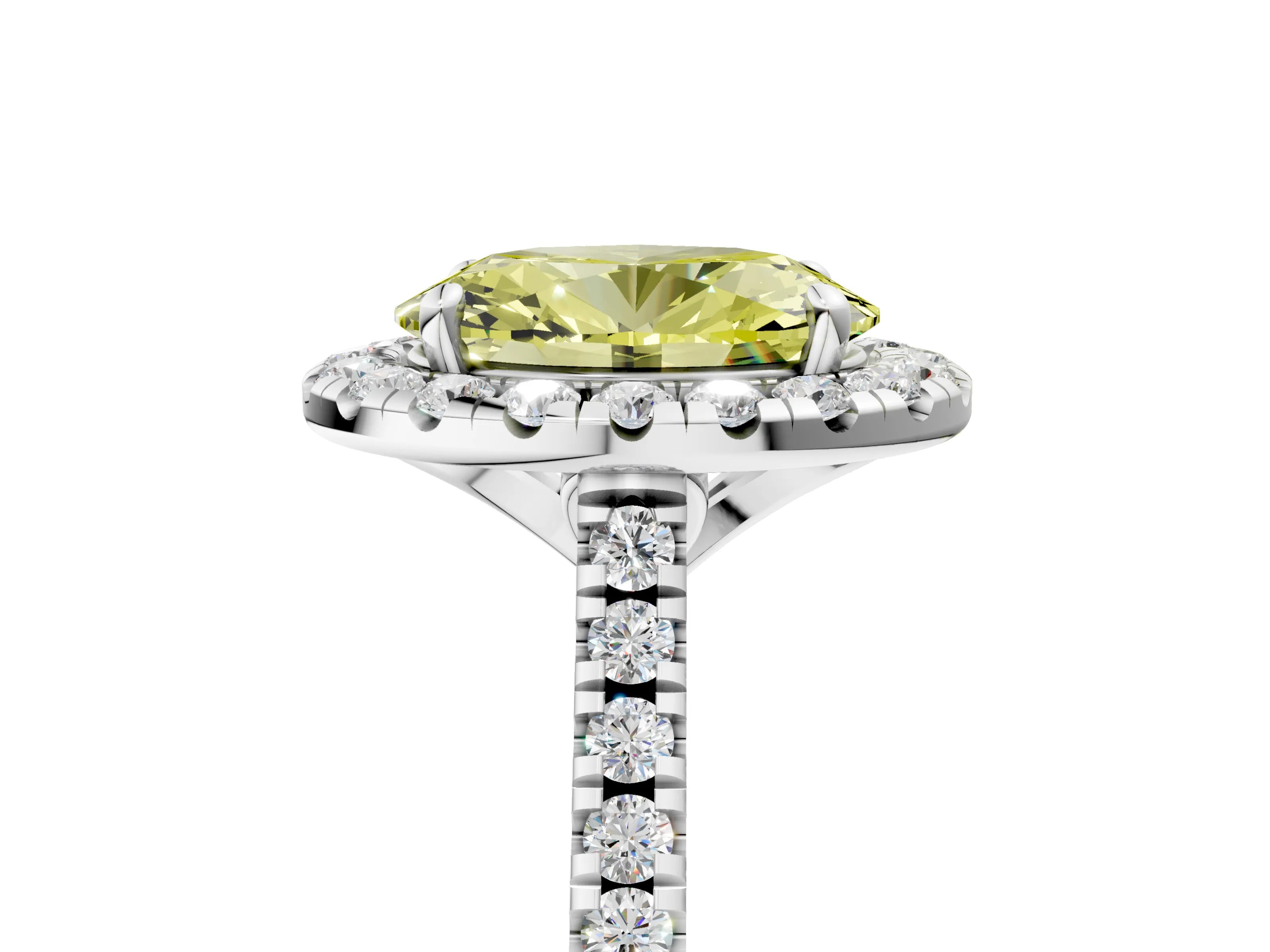 White gold Fancy Yellow Oval Cut Diamond Cushion Halo Ring with Pavé Band_18