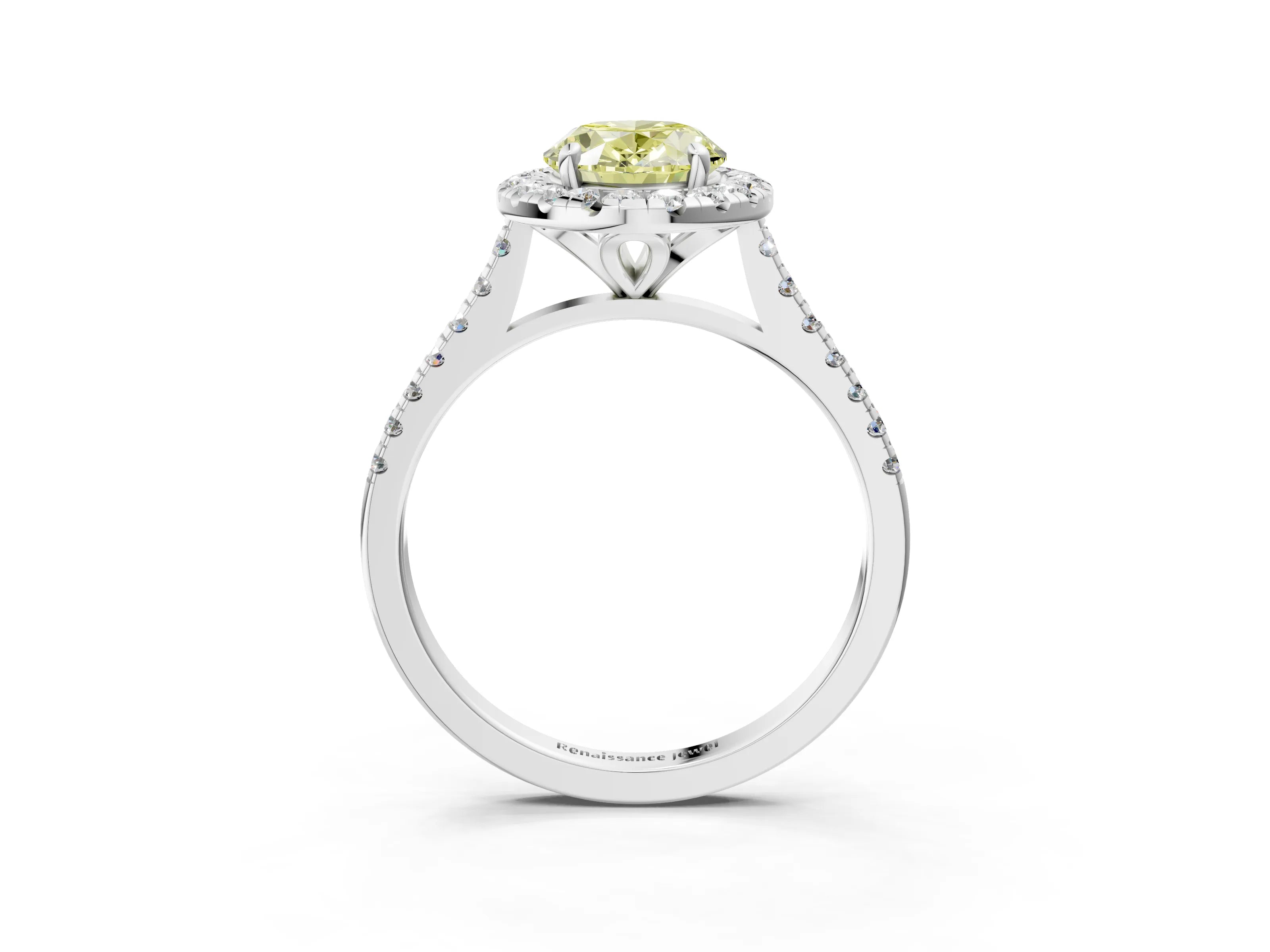 White gold Fancy Yellow Oval Cut Diamond Cushion Halo Ring with Pavé Band_27