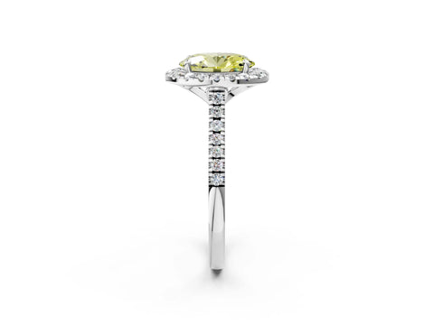 White gold Fancy Yellow Oval Cut Diamond Cushion Halo Ring with Pavé Band_2