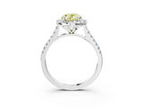 White gold Fancy Yellow Oval Cut Diamond Cushion Halo Ring with Pavé Band_3