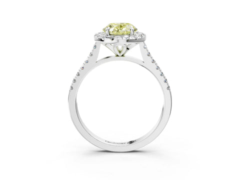 White gold Fancy Yellow Oval Cut Diamond Cushion Halo Ring with Pavé Band_3