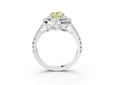 White gold Fancy Yellow Oval Cut Diamond Double Halo Ring with Pavé Band and Prong Setting_133