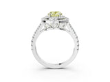 White gold Fancy Yellow Oval Cut Diamond Double Halo Ring with Pavé Band and Prong Setting_139