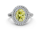 White gold Fancy Yellow Oval Cut Diamond Double Halo Ring with Pavé Band and Prong Setting_145
