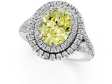 White gold Fancy Yellow Oval Cut Diamond Double Halo Ring with Pavé Band and Prong Setting_146