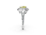 White gold Fancy Yellow Oval Cut Diamond Double Halo Ring with Pavé Band and Prong Setting_147