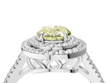 White gold Fancy Yellow Oval Cut Diamond Double Halo Ring with Pavé Band and Prong Setting_149