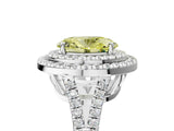 White gold Fancy Yellow Oval Cut Diamond Double Halo Ring with Pavé Band and Prong Setting_150