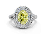 White gold Fancy Yellow Oval Cut Diamond Double Halo Ring with Pavé Band and Prong Setting_157