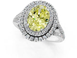 White gold Fancy Yellow Oval Cut Diamond Double Halo Ring with Pavé Band and Prong Setting_158