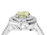 White gold Fancy Yellow Oval Cut Diamond Double Halo Ring with Pavé Band and Prong Setting_161