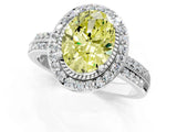 White gold Fancy Yellow Oval Cut Diamond Double Halo Ring with Split Shank and Four-Prong Setting_1