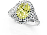 White gold Fancy Yellow Oval Cut Diamond Double Halo Ring with Split Shank and Prong Setting_28