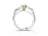 White gold Fancy Yellow Oval Cut Diamond Engagement Ring with Baguette Side Stones and Channel Set Band_35
