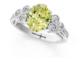 White gold Fancy Yellow Oval  Cut Diamond Engagement Ring with Bezel Set Round Side Stones and Prong Setting_86