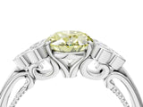 White gold Fancy Yellow Oval  Cut Diamond Engagement Ring with Bezel Set Round Side Stones and Prong Setting_89