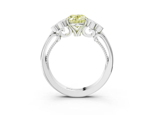 Platinum Oval Engagement Ring Setting for Fancy Yellow Center with Bezel-Set Shoulder Clusters