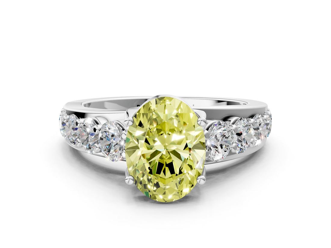 White gold Fancy Yellow Oval  Cut Diamond Engagement Ring with Pavé Band and Four-Prong Setting_3