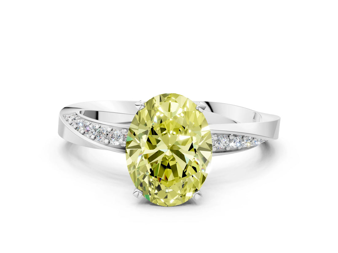 White gold Fancy Yellow Oval Cut Diamond Engagement Ring with Side Stone Accents and Four-Prong Setting_24