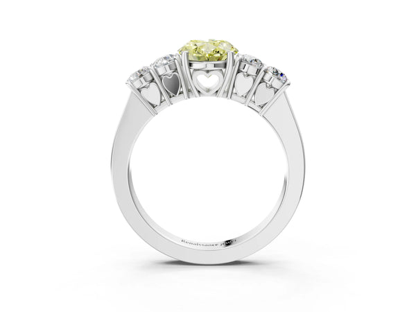 Platinum Fancy Yellow Oval  Cut Diamond Five-Stone Prong Set White Gold Ring