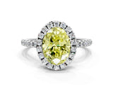 White gold Fancy Yellow Oval  Cut Diamond Floral Halo Engagement Ring with Pavé Band and Prong Setting_36