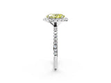 White gold Fancy Yellow Oval  Cut Diamond Floral Halo Engagement Ring with Pavé Band and Prong Setting_38