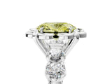 White gold Fancy Yellow Oval  Cut Diamond Floral Halo Engagement Ring with Shared Prong Setting