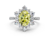 White gold Fancy Yellow Oval  Cut Diamond Floral Halo Pave Band with Prong Setting_37