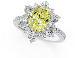 White gold Fancy Yellow Oval  Cut Diamond Floral Halo Pave Band with Prong Setting_38