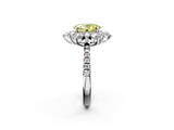 White gold Fancy Yellow Oval  Cut Diamond Floral Halo Pave Band with Prong Setting_39