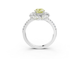 White gold Fancy Yellow Oval  Cut Diamond Floral Halo Pave Band with Prong Setting_40