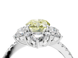 White gold Fancy Yellow Oval  Cut Diamond Floral Halo Pave Band with Prong Setting_41
